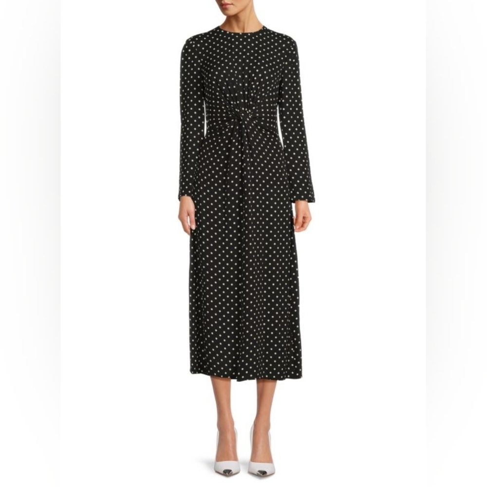 VALENTINO Polka Dot Print Twist Front Silk Midi Dress IT 48 US 12 Org $4,500